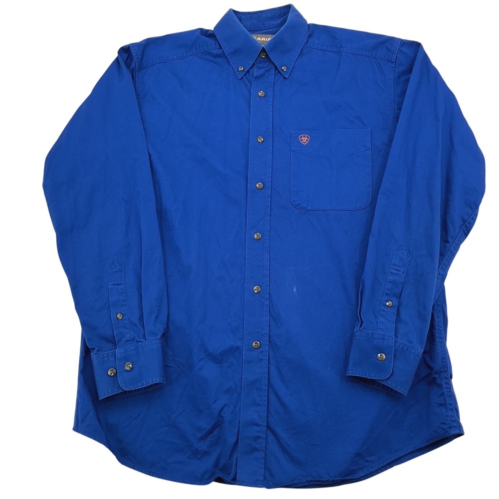 Ariat Button Down Shirt Mens M Blue Long Sleeve Twill Western Workwear Classic